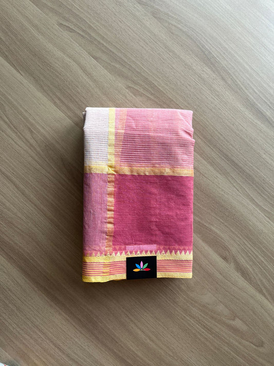 Simple Checked Cotton Starched Saree (Without blouse)- 23190- 23193