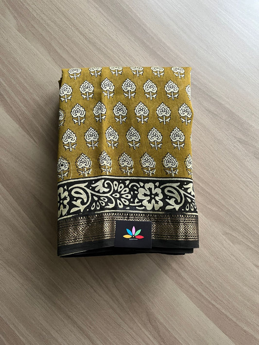 Handblock Printed Maheshwari Border Silk Cotton Saree -20961