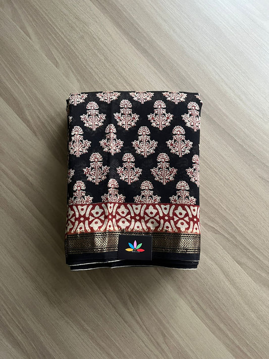 Handblock Printed Maheshwari Border Silk Cotton Saree -20963