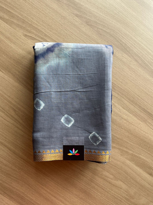 Shibori Printed Soft Cotton Saree with Zari Border-21060