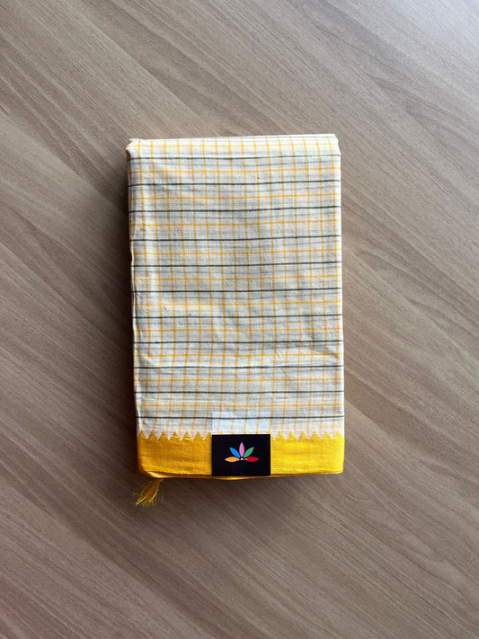 Checked Handloom Cotton Saree (Starched) -23133- 23134