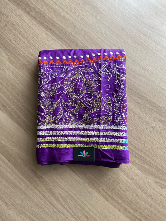 Kantha Stitch Semi Bangalore Silk Saree - 21985