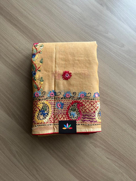 Hand Embroidered Lambani Cotton Silk Saree -22189