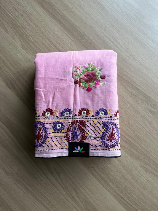 Hand Embroidered Lambani Cotton Silk Saree -22188