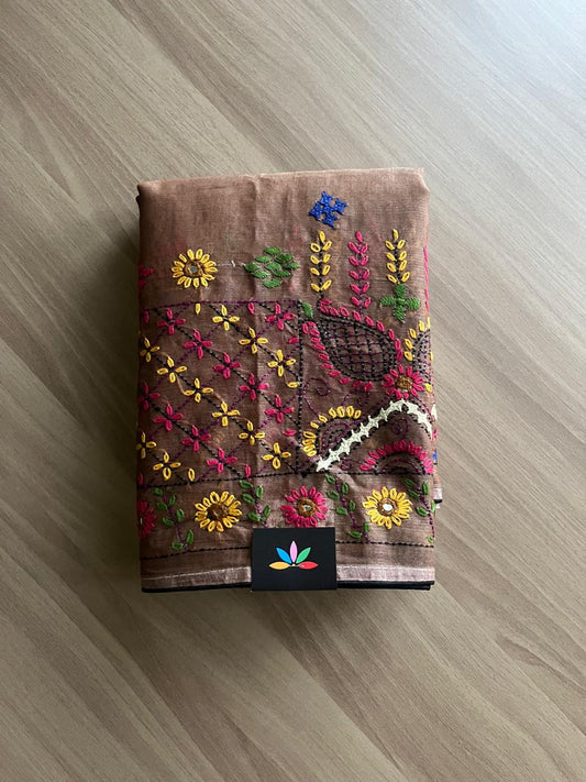 Hand Embroidered Lambani Cotton Silk Saree-22191