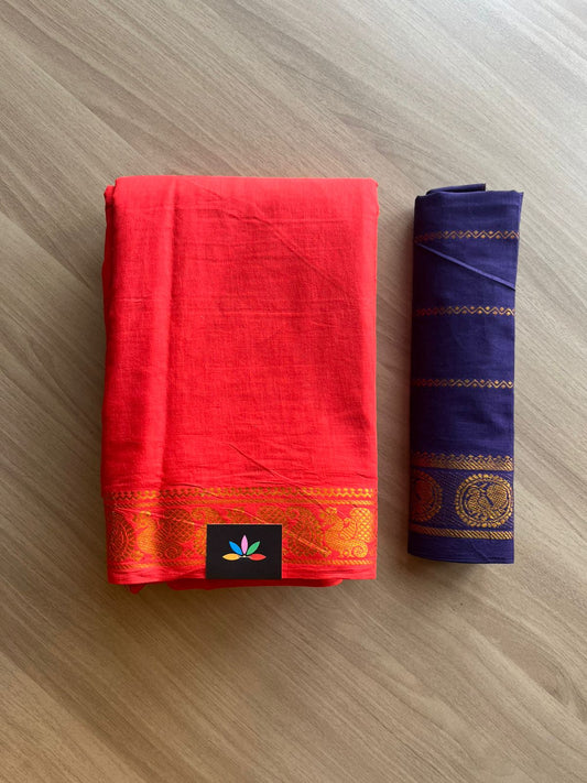 Small Mayil Border Cotton Saree with Contrast Blouse-22410