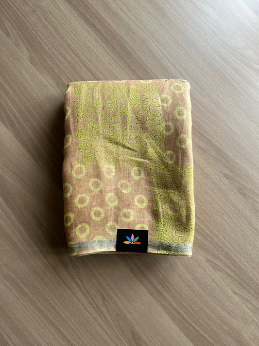 Designer Handblock Printed Fine Linen Saree-22414