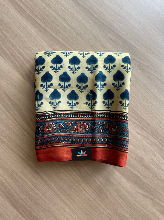 Handblock Printed Special Design Ajrakh Modal Silk Saree -22436