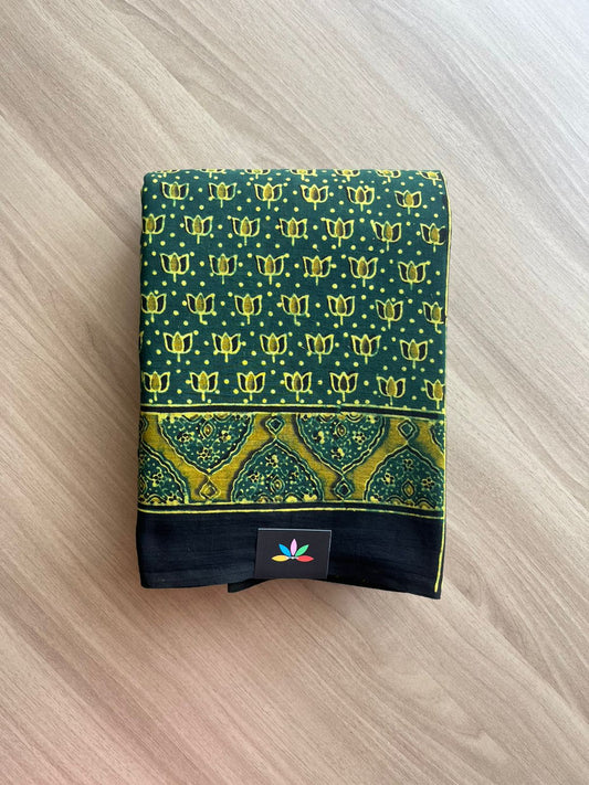 Natural Dye Ajrakh Handblock Printed Cotton Saree-22443