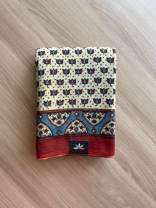 Natural Dye Ajrakh Handblock Printed Cotton Saree-22444
