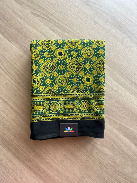 Natural Dye Ajrakh Handblock Printed Cotton Saree-22449
