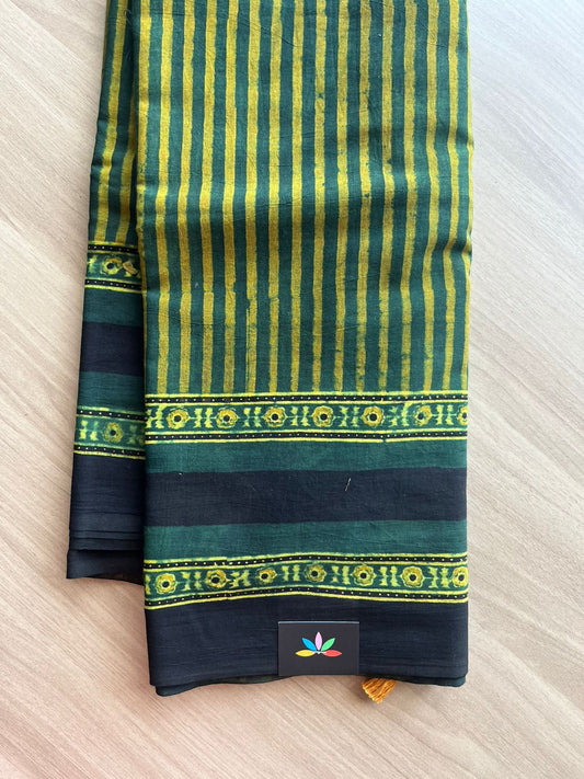 Natural Dye Ajrakh Handblock Printed Cotton Saree-22454