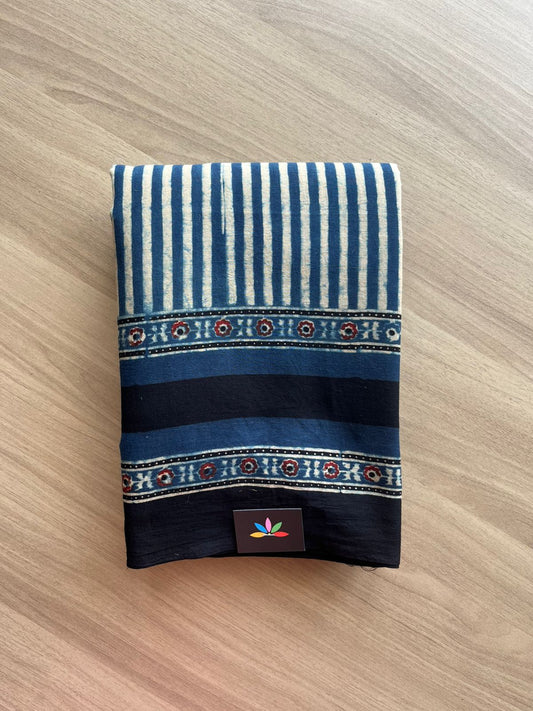 Natural Dye Ajrakh Handblock Printed Cotton Saree-22455