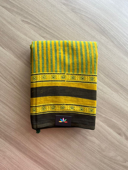 Natural Dye Ajrakh Handblock Printed Cotton Saree-22456