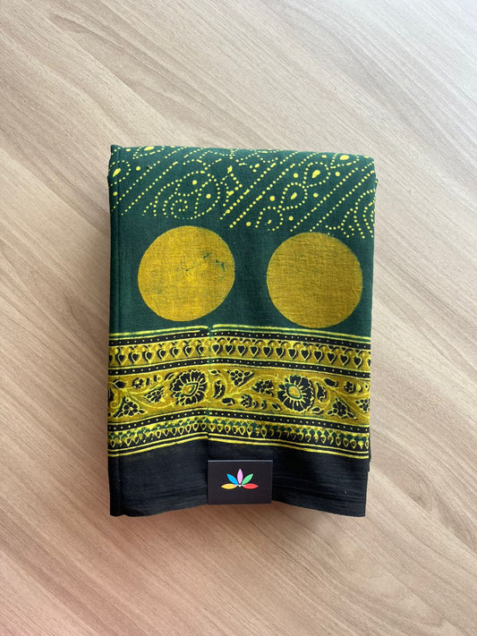 Natural Dye Ajrakh Handblock Printed Cotton Saree-22458
