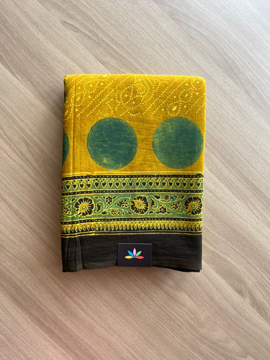 Natural Dye Ajrakh Handblock Printed Cotton Saree-22460