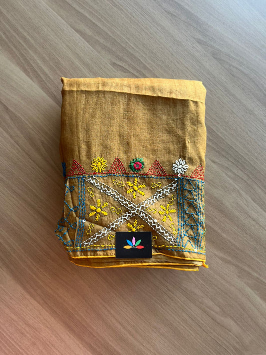 Handcrafted with Embroidery Pure Desi Tussar Silk Saree-22468
