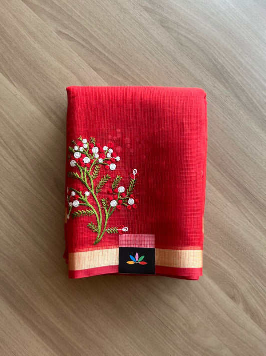 Machine Embroidered Blended Kota Saree-22507