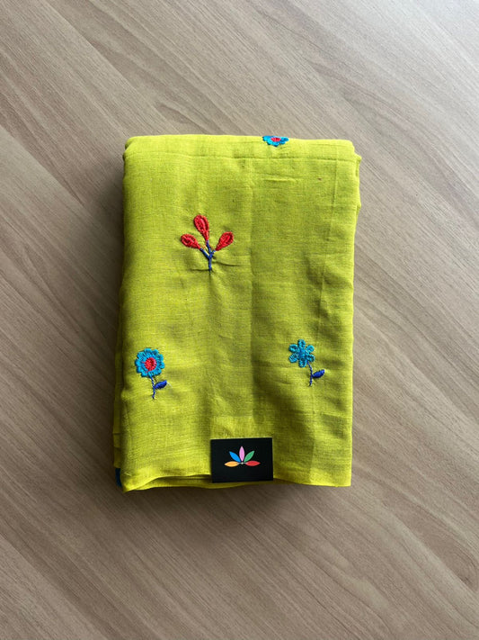 Partly pallu Floral embroidered cotton saree-22540