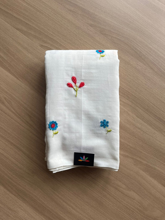 Partly pallu Floral embroidered cotton saree-22541