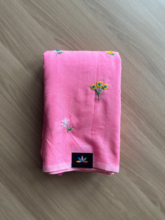 Partly pallu Floral embroidered cotton saree-22543