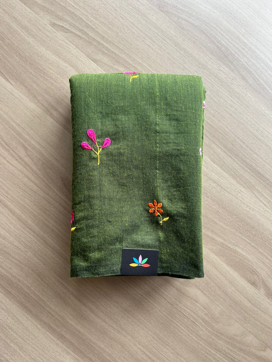Partly pallu Floral embroidered cotton saree-22546