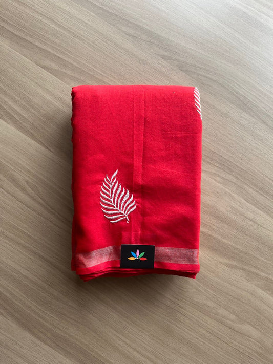 Partly pallu Leaf Embroidery Cotton Saree -22547