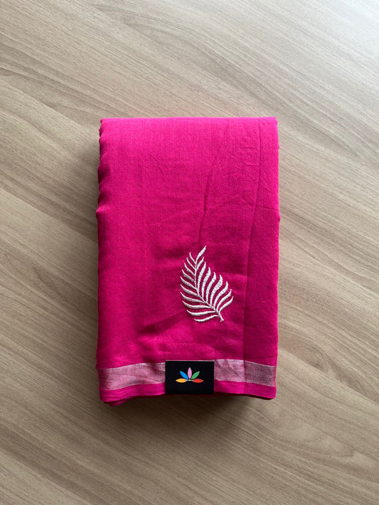 Partly pallu Leaf Embroidery Cotton Saree -22549