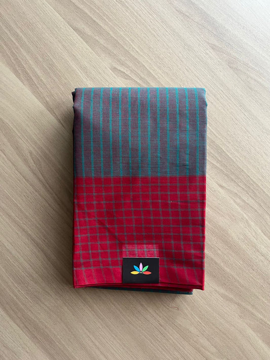 Stripped Cotton Saree with Checked Border-22597-22598
