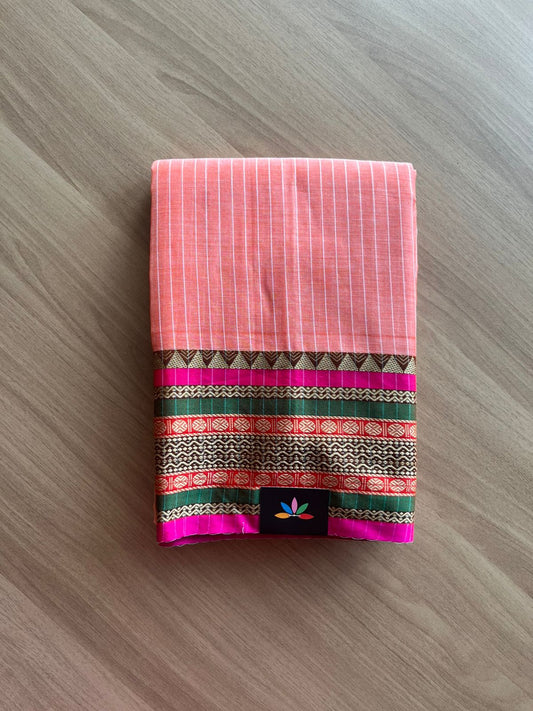 Stripped Long Border Narayanpet Mercerized Cotton Saree -22679-22680