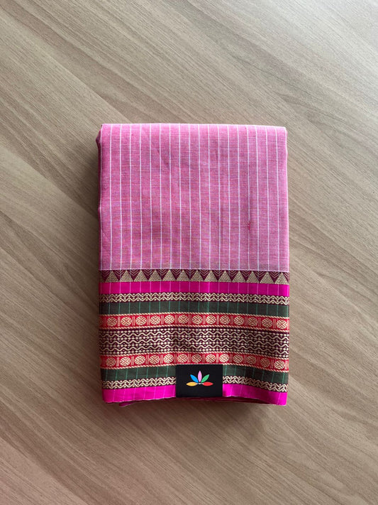 Stripped Long Border Narayanpet Mercerized Cotton Saree -22685-22686