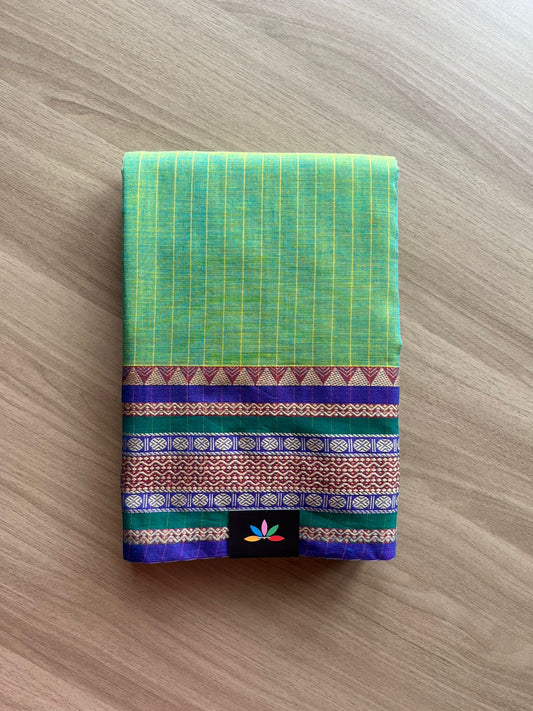 Stripped Long Border Narayanpet Mercerized Cotton Saree -22687-22688