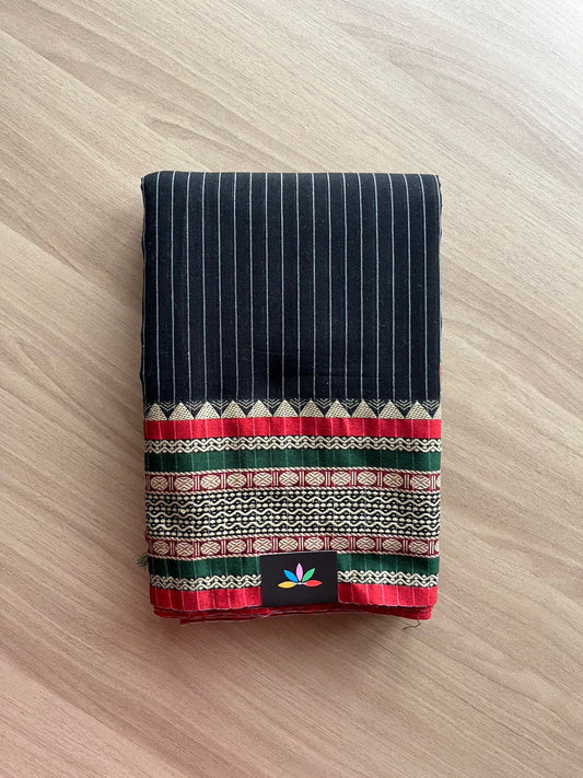 Stripped Long Border Narayanpet Mercerized Cotton Saree -22689-22690