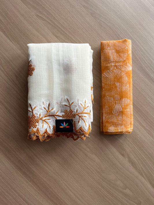 Cutwork Border Embroidered Kota Saree with Blouse-22760