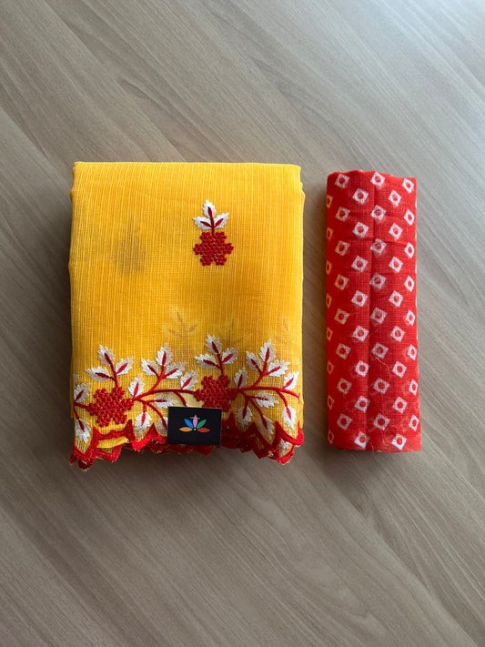 Cutwork Border Embroidered Kota Saree with Blouse-22763