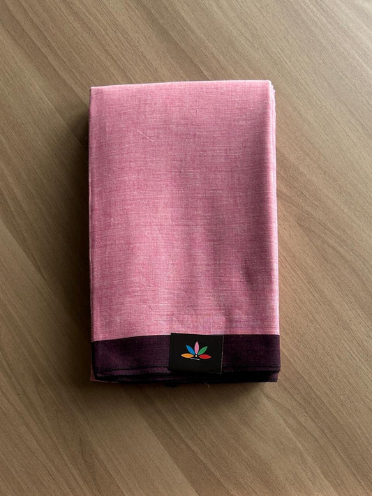 Contrast Border Plain Cotton Saree (Without blouse) -22952