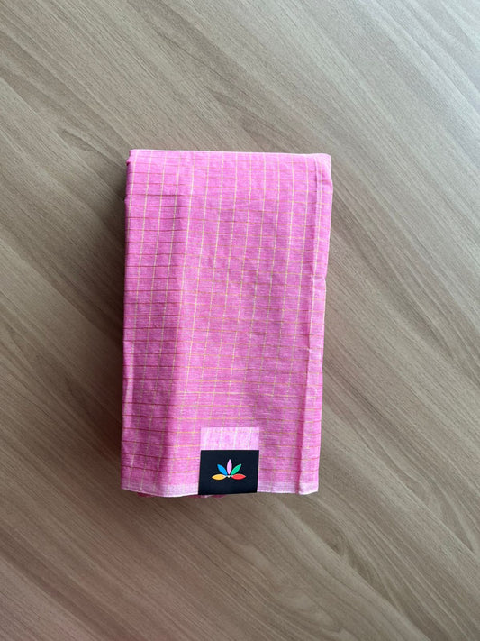Simple Zari Checks Cotton Starched Saree (Without blouse) - 23003