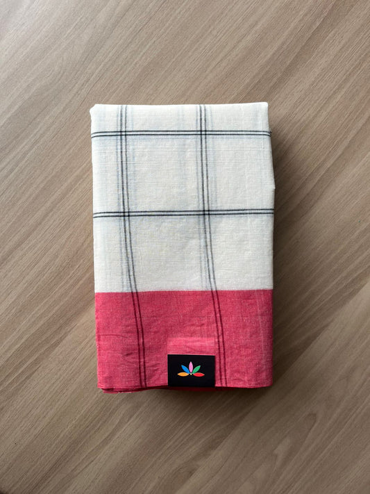 Checked Cotton Starched Saree (Without blouse)- 23008-23010