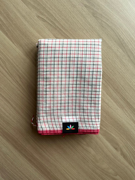 Simple Checked Handloom Cotton Starched Saree (Without blouse) -23020-23021
