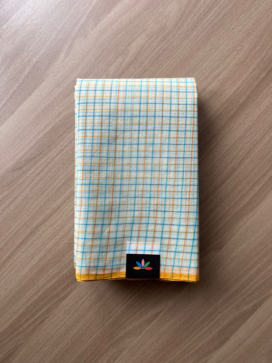 Simple Checked Handloom Cotton Starched Saree (Without blouse) -23022-23023