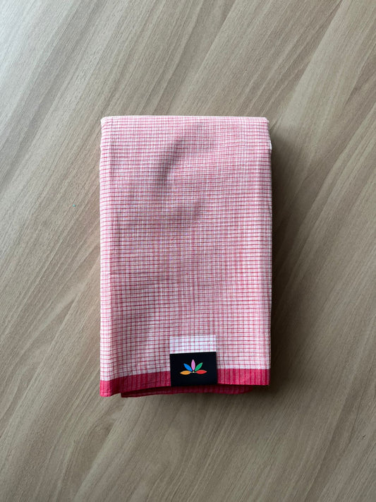 Simple Checked Handloom Cotton Starched Saree (Without blouse) -23031-23032