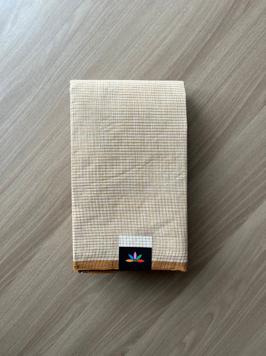Simple Checked Handloom Cotton Starched Saree (Without blouse) -23038-23040