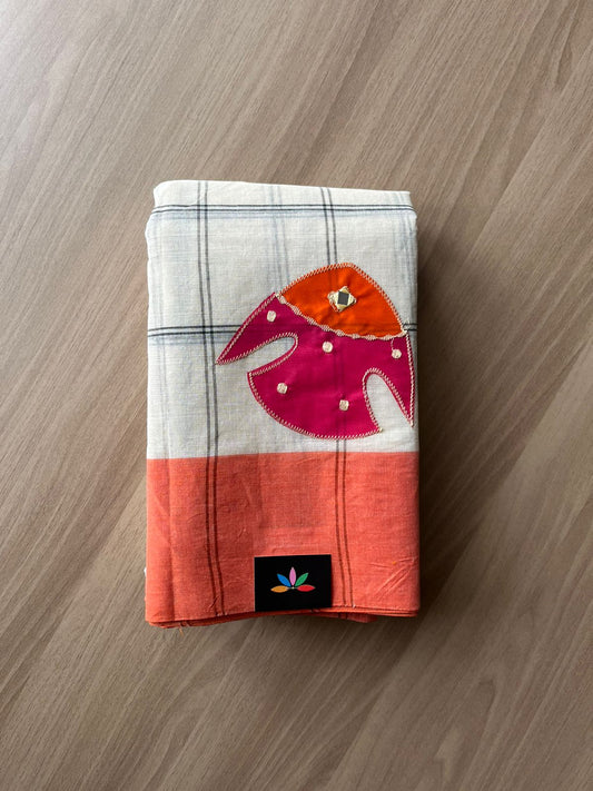 Fish Appliqué work with Checked Cotton Saree -23045-23046