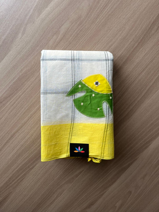 Fish Appliqué work with Checked Cotton Saree -23047-23048