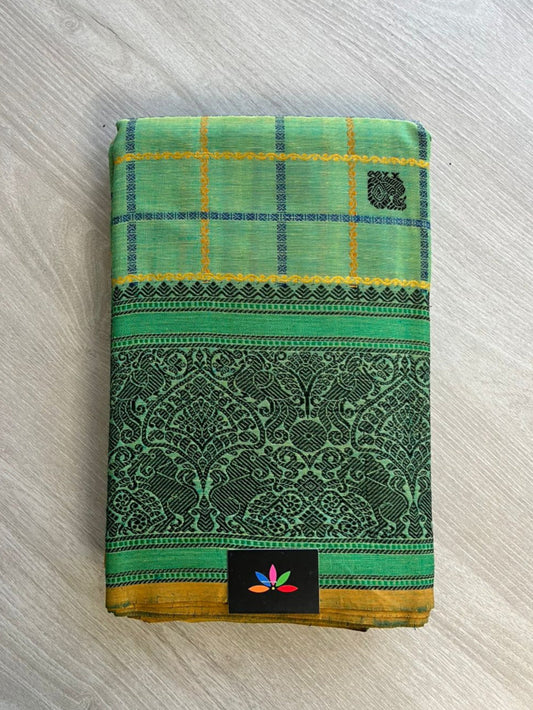 Handwoven Kanchi Silk Cotton Saree - Seafoam Green -231_S