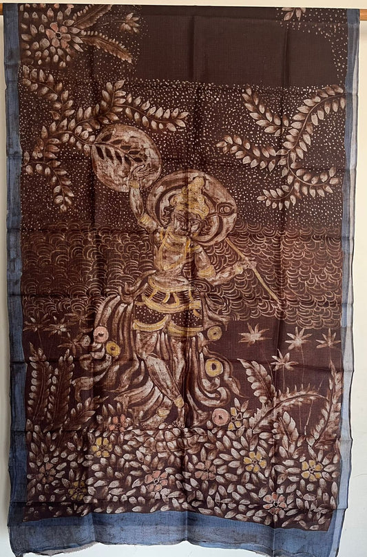 Handcrafted Batik Printed Krishna Pallu Kota Silk Saree -23340