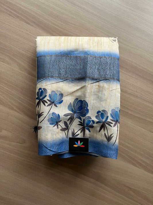 Floral Printed Border Semi Tussar Silk Saree-23379