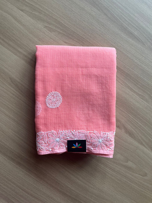 Hand embroidered Chikankari Kota Cotton Saree - 23413