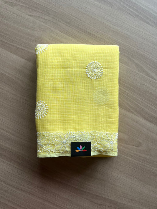 Hand embroidered Chikankari Kota Cotton Saree - 23414