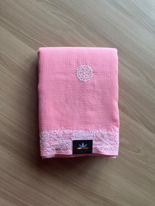 Hand embroidered Chikankari Kota Cotton Saree - 23415